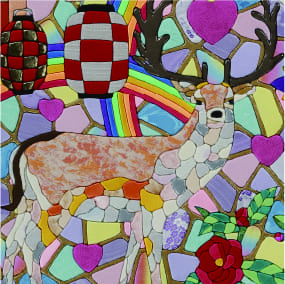 鹿をモチーフにした色鮮やかなアートの画像