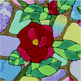赤い椿の花を描いたアート作品