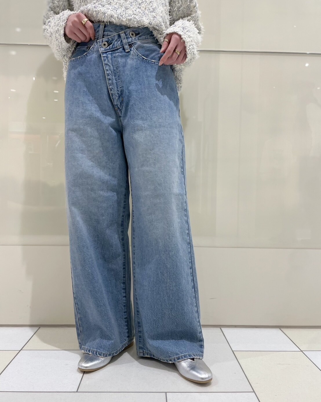 美品 PAPAS パパス ストレッチワイドデニムパンツ ハイウエスト 希少 52 アシメなウエストデザインがポイントのデニムパンツ👖✨ │パパス
