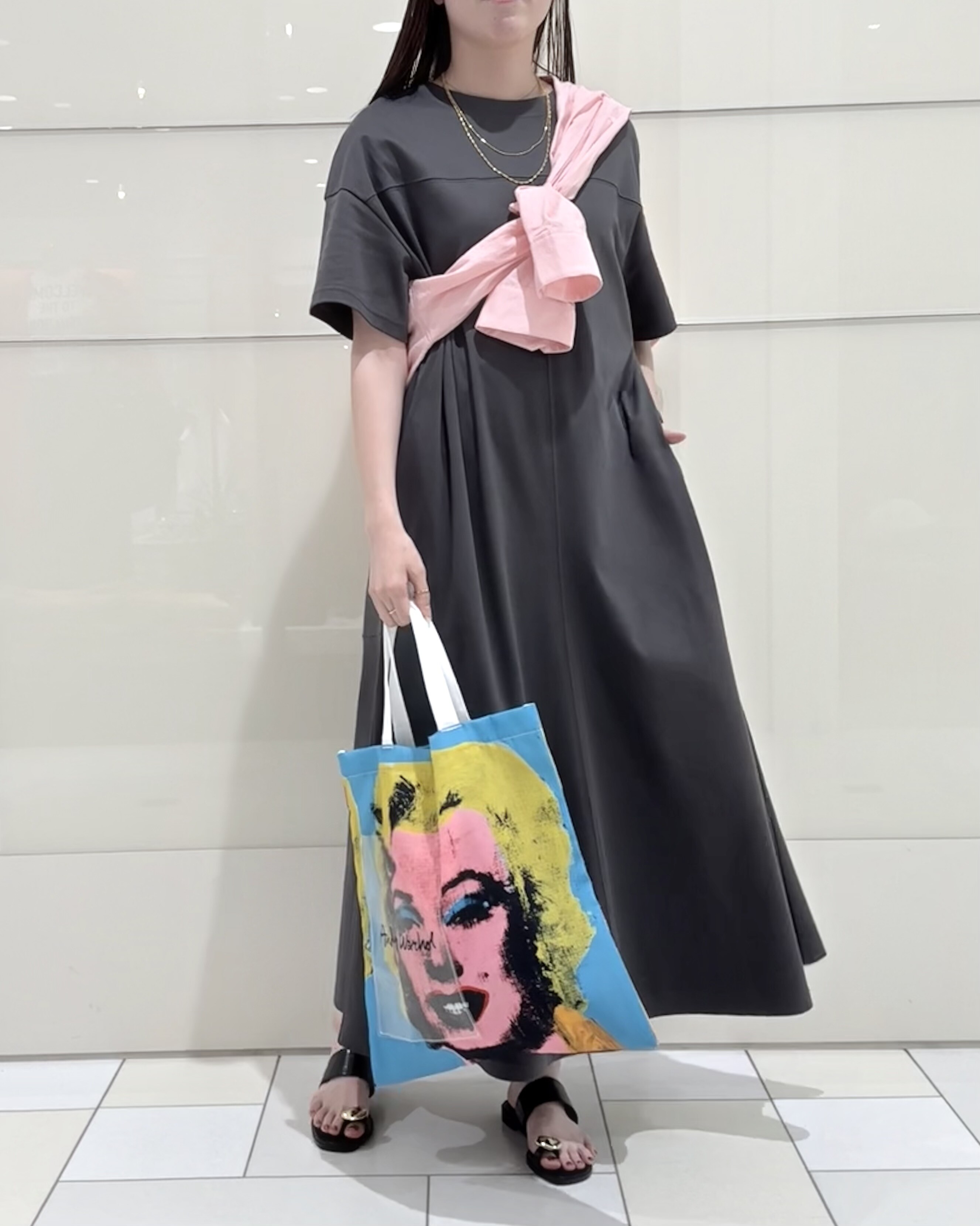 鈴まる　パラスパレスワンピース 16／-インディゴガーゼボトル襟フレアーワンピース