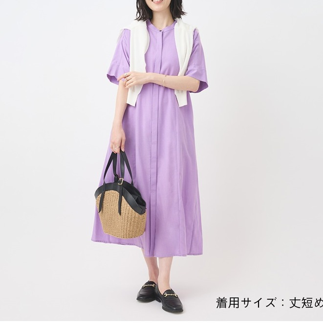 おこめbcbgとELISABETTA FRANCHI紫　とシャツワンピ3点 日常にもお出かけにも着回しできる、リネン混5分袖シャツワンピース