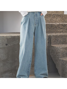 タックデニムワイドパンツ