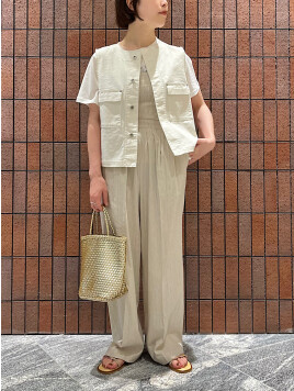 〈手洗い可能〉ストレッチ リネン ベアトップ サロペット