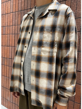 オンブレ チェック オープンカラー シャツ