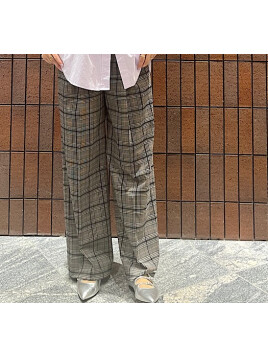 〈手洗い可能〉ウール混 チェック タック ワイド パンツ