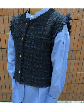 〈手洗い可能〉メタルボタンツイードニットベスト