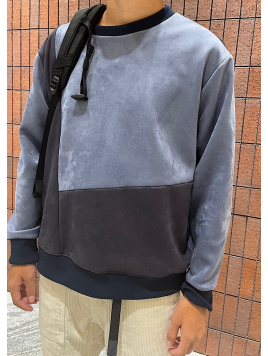 SHIPS:〈洗濯機可能〉パネル ポリエステル スエード ドッキング ロングスリーブ Tシャツ