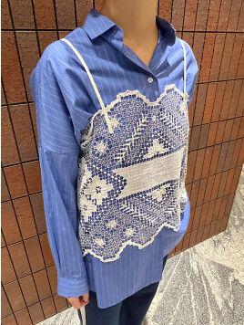SHIPS Primary Navy Label:〈手洗い可能〉オリジナル ストライプ ビッグ シャツ