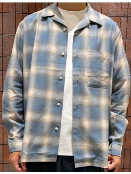 オンブレ チェック オープンカラー シャツ