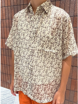 メッシュ プリント レギュラーカラー ショートスリーブ シャツ