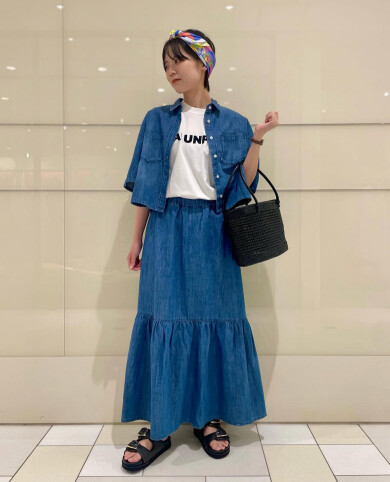 コットンリネン素材のデニムセットアップスタイル✨