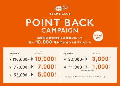 BEAMS CLUB会員限定『ポイントバックキャンペーン』開催！最大10,000円分のポイントをプレゼント！