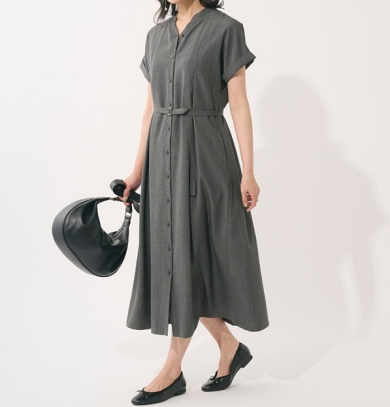 美シルエットが叶う！接触冷感リネンライクシャツワンピース