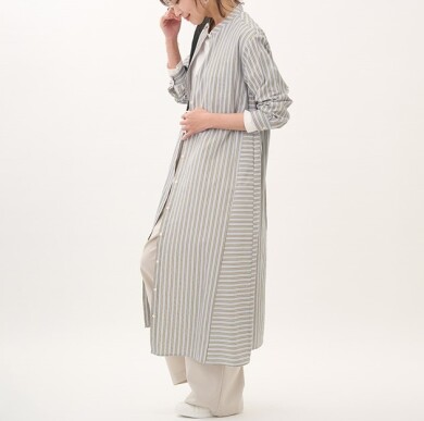 【着回し万能】1枚で、羽織りで。ストライプシャツワンピース