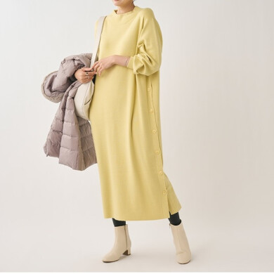 サイドボタンがアクセント！1枚でスッキリ着こなす優秀ニットワンピース