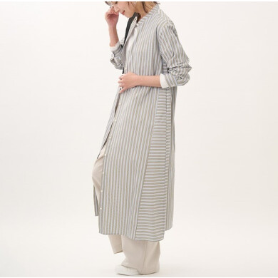 【着回し万能】1枚で、羽織りで。ストライプシャツワンピース